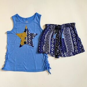 Justice Girl’s Star Abstract Tank Top & Shorts Set Size 10 Blue